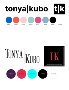 The updated Tonya Kubo brand logo and color palette is shown above the 2016 version.
