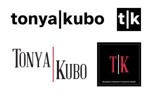 Tonya Kubo brand logos. The 2025 version is on top and the 2016 version is on the bottom