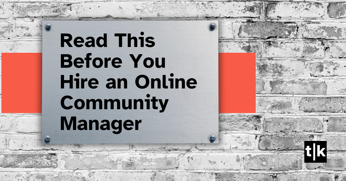 Read This Before You Hire an Online Community Manager Read This Before You Hire an Online Community Manager is laid over an image of a steel plate bolted on a scuffed up white brick wall. Tonya Kubo specializes in online community strategy, design and development.