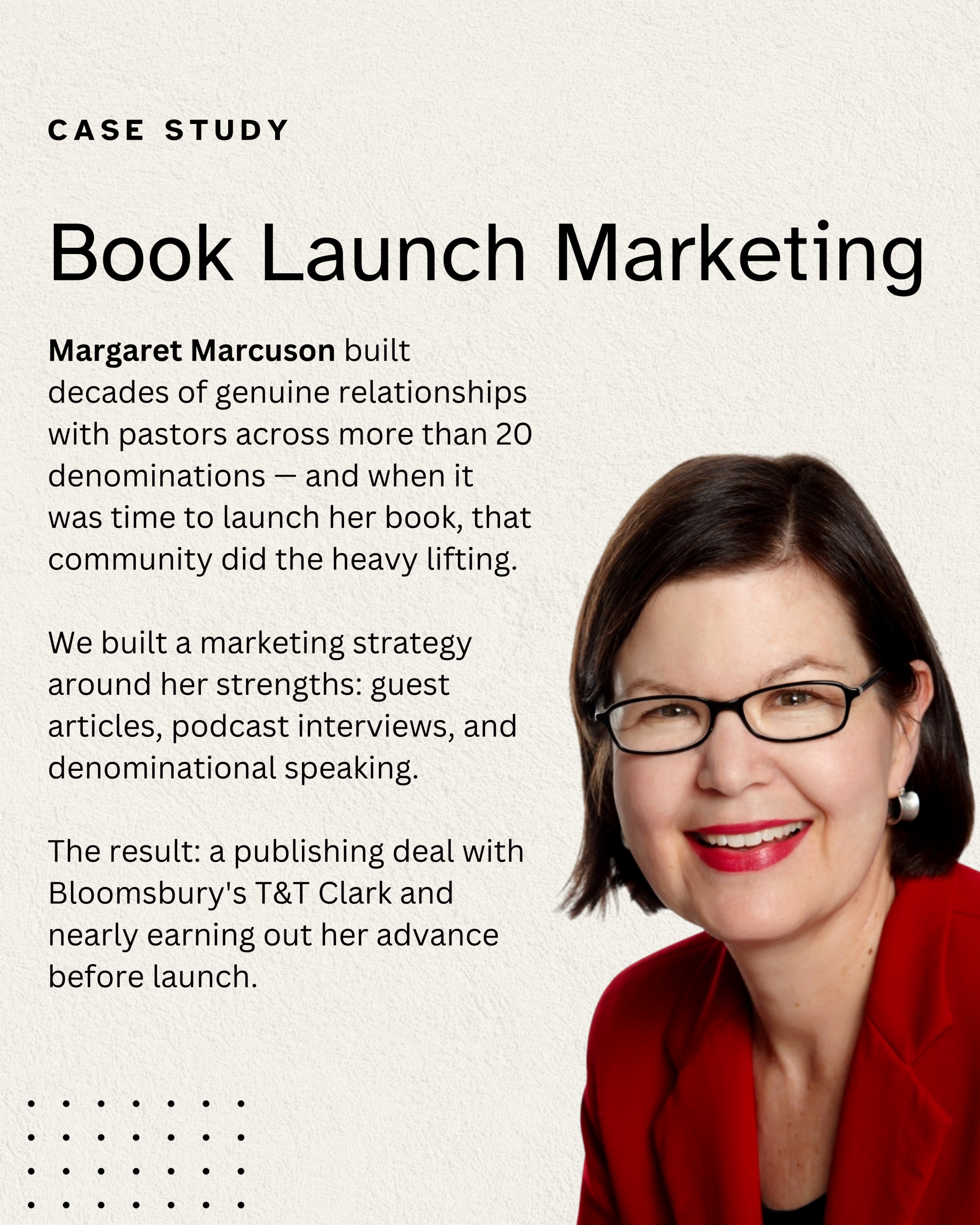 profile of margaret marcuson, who is wearing a sharp red blazer and matching lip color with her brunette hair cut in a classic side-part bob.